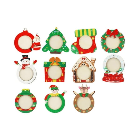Christmas Decor Wooden Frame Hanging Ornament For Christmas Tree 11 Pieces Set Festive Holiday Home Decoration Wooden Photo Frames