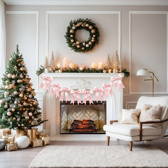 Christmas Decoration Banner 78.74 Inch, Polyester Hanging Decor for Indoor and Outdoor, Festive Party Backdrop for Holiday Gathering(Pink)