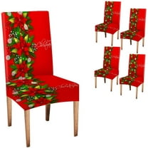 Christmas Decoration Chair Covers Living Room Chair Cover Merry Christmas Red Poinsettia Wreath Snowflake Spandex Stretch Washable Chair Protectors Christmas Chair Covers Set of 4
