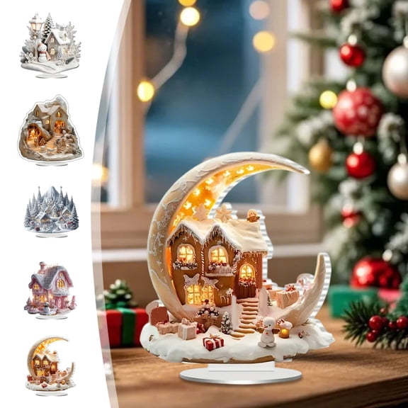 Christmas Decoration Christmas Acrylic Desktop Ornaments Handmade Moon Castle House Romantic Ornament 5D Acrylic Craft Table Decor for Bookshelf Home Party Decor Xmas Valentine's Day Gifts