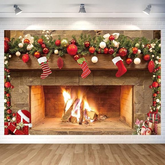 Christmas Decoration Christmas Fireplace Backdrop Xmas Photo Background Christmas Banner Poster for Christmas Winter New Year Decorations Xmas Supplies