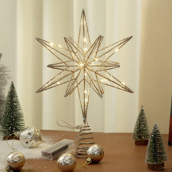 Christmas Decoration Christmas Tree Topper Star Ornaments Luminous Iron Christmas Tree Top Star Five-Pointed Star Tree Top Star Led Light Decoration Indoor Christmas Decorations For Party Holiday