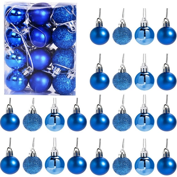 Christmas Decoration Clearance Set of 24 Mini Shatterproof Christmas Balls Tree Ornaments Party Decoration, 3cm/1.1'' Blue 3cm