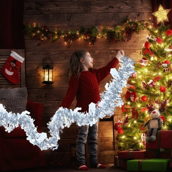 Christmas Decoration Colorful Snowflake Tinsel Garland, 2m, Set of 6 - Perfect for Parties and Weddings, Colorful Pinstripe Ribbon Plastic Wool Pinstripe Pull Flower