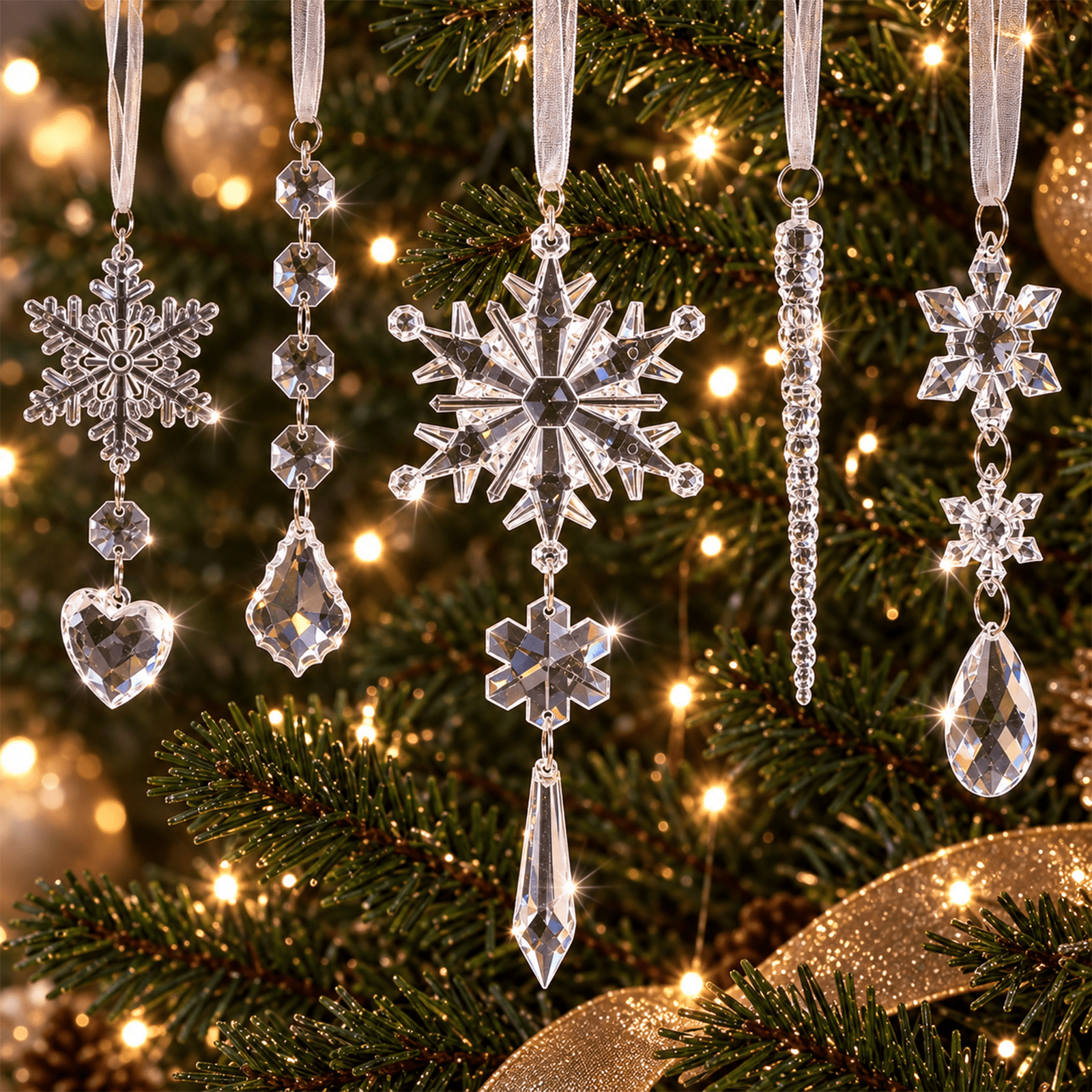 Christmas Decoration Crystal Ornaments, 21Pcs Acrylic Hanging Ornaments ...