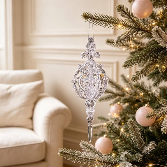 Christmas Decoration Crystal Ornaments,Hanging Acrylic Christmas Icicle Drop Crystal Shaped Ornaments for Christmas Tree Winter New Year Fireplace Party Holiday Decoration