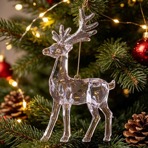 Christmas Decoration Crystal Ornaments,Hanging Acrylic Christmas Reindeer Shaped Ornaments for Christmas Tree Winter New Year Fireplace Party Holiday Decoration