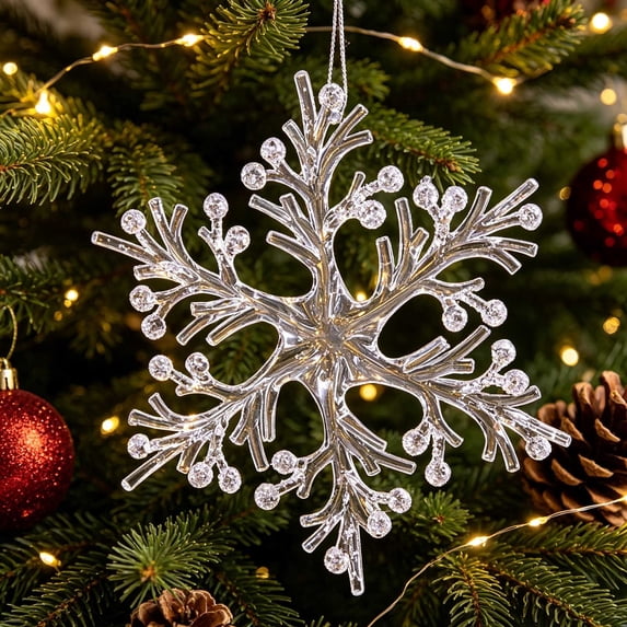 Christmas Decoration Crystal Ornaments,Hanging Acrylic Christmas Snowflake Shaped Ornaments for Christmas Tree Winter New Year Fireplace Party Holiday Decoration