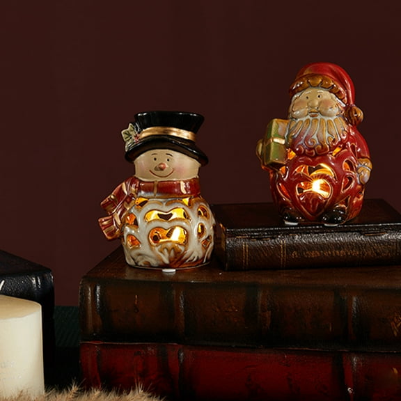 Christmas Decoration Cute Ceramic Snowman Figurine Colorful Elderly Snowman With Lamp Stand Ceramic Lampshade for Holiday Home,Tabletop,Indoor Party Decorations,Festive Winter Decor
