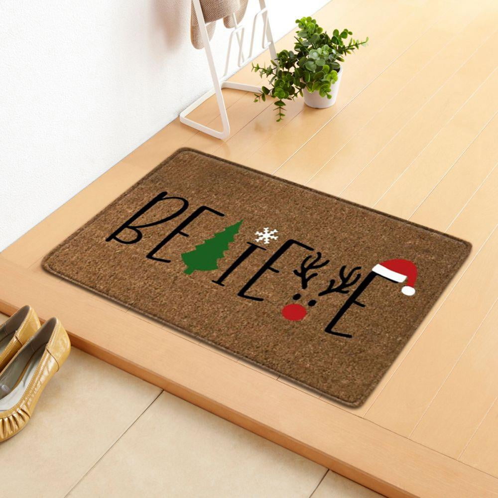 EwdeWwo Christmas Winter Indoor Doormat Welcome Door Mat 18 x 30,  Snowflake and Holly Berries Retro Style PVC Leather Mat Soft Non-Slip  Rubber