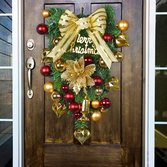 Christmas Decoration Door Wreath Door Decor Swag with Pine Cones, Red Berries, Buffalo Plaid Bowknot, Balls Ornament for Indoor Outdoor Home Decor Thanksgiving Xmas Christmas