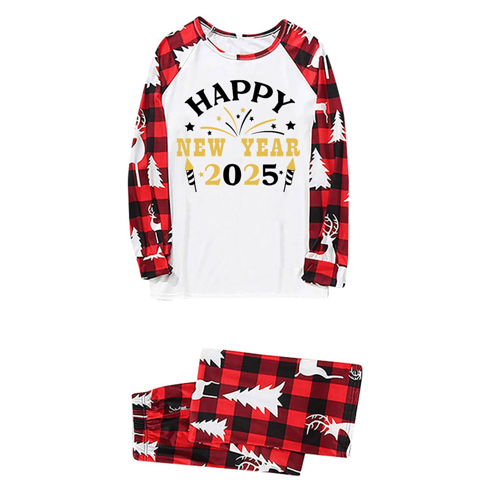 Christmas Decoration Festive Family Matching Pajamas Happy New Year 2025 Red Plaid Long Sleeve