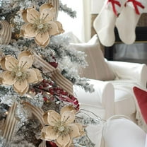 Christmas Decoration Flowers Artificial Glitter Magnolia Blooms Sparkling Christmas Tree Flowers with Long Stems for Holiday Decor Wreaths Centerpieces