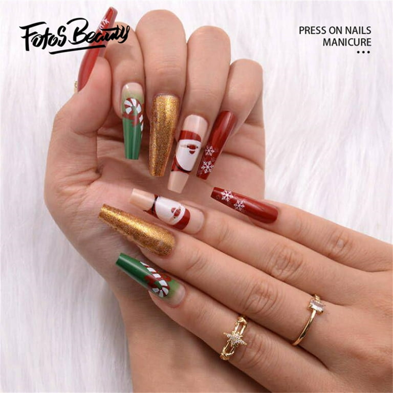 Acrylic nails store coffin christmas