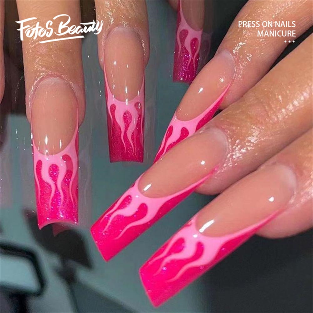 pink nails with design