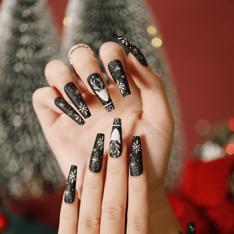 24 pcs Golden Glitter Coffin Press On Nails with Rhinestones and Plaid  Design - Perfect for Women and Girls - Long-Lasting and Easy to Apply