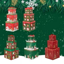 Christmas Decoration Gift Box Set of 3 | Stacking Head Design | Christmas Tree Gift Packaging | Window Display Scene Ornament for Holiday Decor