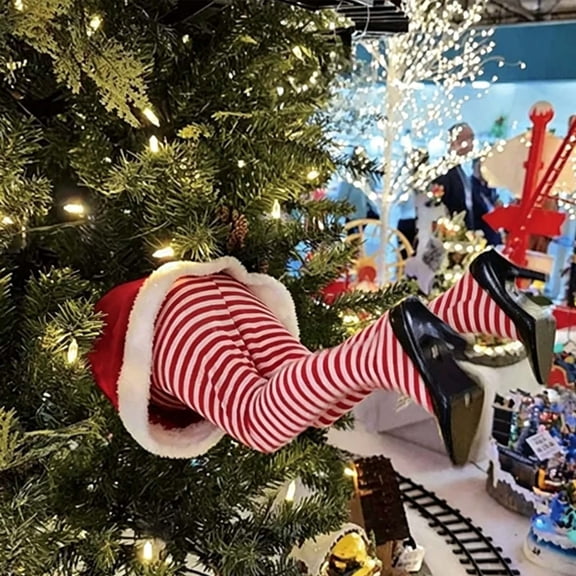 Christmas Decoration Indoor, Animated Kickers Santa, USB Powered Christmas Girl Moving Leg Ornament for Xmas Tree Home Dcor