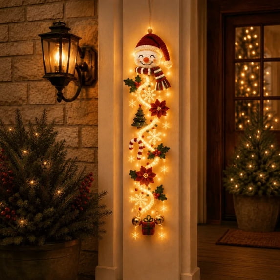 Christmas Decoration Indoor Outdoor,Snowman Glowing Christmas Door Hanger, Warm Lighted Vertical Holiday Hanging Decor with Festive Accents for Front Door Side, Entryway and Wall,B