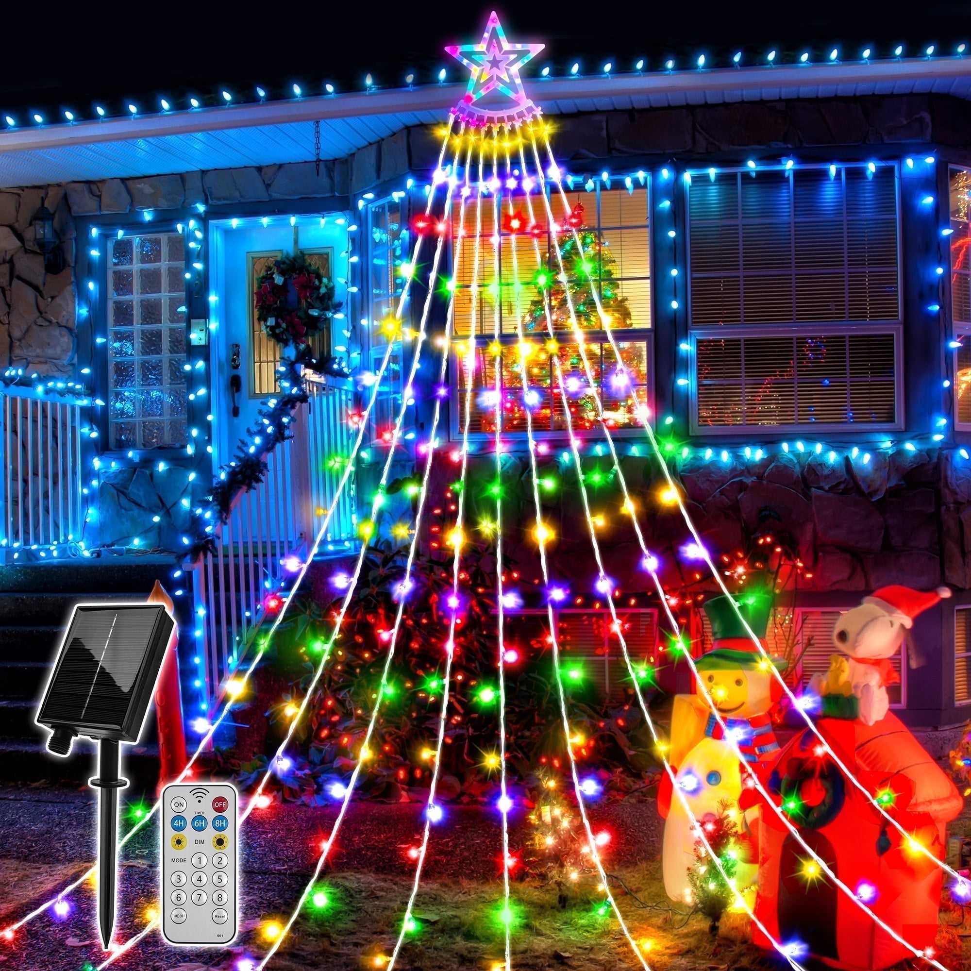 Scidweet Christmas Decorations, 350 LED Christmas Twinkle String Lights with 8 Modes Waterfall Effect for Indoor Outdoor Yard Holiday Xmas Decor, Multicolor