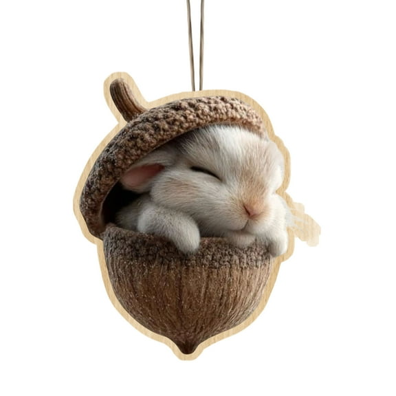 Christmas Decoration Pendant 2D Hanging Ornament For Christmas Tree Party Crafts And Theme Events, Adorable Acorn-Shaped Design With Cute Animal Figure Inside, 8Cm Size Wooden