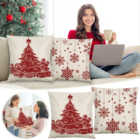 Christmas Decoration Pillow Cover Cushion Cover Christmas Decorative Cushion Cover Bedside Pillowcase Living Room Decorative Linen Fringe Throw Pillow Covers
