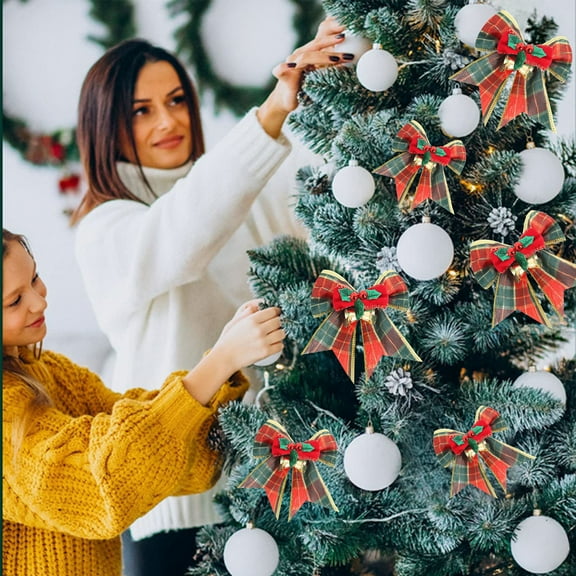 Christmas Decoration Red Christmas Bow with Jingle Bells for Christmas Tree 3.35x3.15in Crafts Gift Bows Classic Ribbon Bows Gift Boxes for Garland Wrapping,Wreath