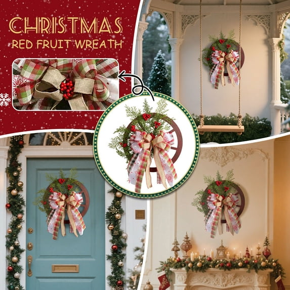 Christmas Decoration Red Truck Garland Door Hanging Hangers, 11.8 Inch Artificial Christmas Wreath Wall Decor for Home Decoration Indoor Outdoor, Farmhouse Fall Decor, Christmas Decorations