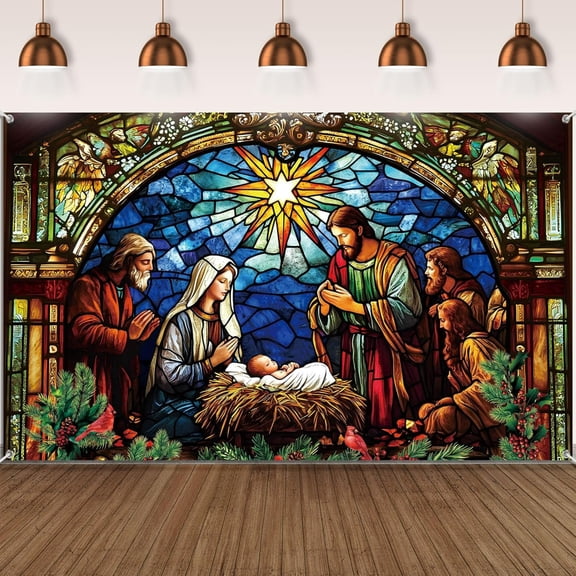 Christmas Decoration Religious Backdrop - Holy Nativity Background for Xmas Photography, Winter Indoor/Outdoor Church & Medieval Party Supplies