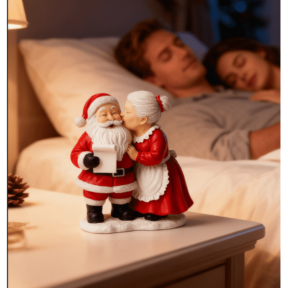 Christmas Decoration, Santa and Mrs. Claus Resin Figurine, Kissing Couple Tabletop Decor for Mantel Shelf and Entryway