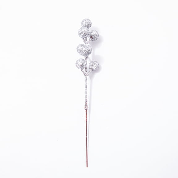 Christmas Decoration,Silver Glitter Faux Berry Stems with 7-Head Design, Christmas Picks for Holiday Floral Arrangements