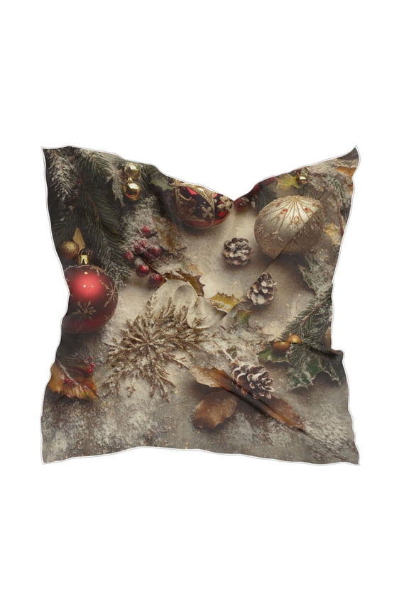 Christmas Decoration Square Silk Scarf, 23.6223.62in Polyester Simulated Silk Satin Scarf Tops for Women Head Wraps Shirt Bandana Curly Hair Tie Headband Headscarf