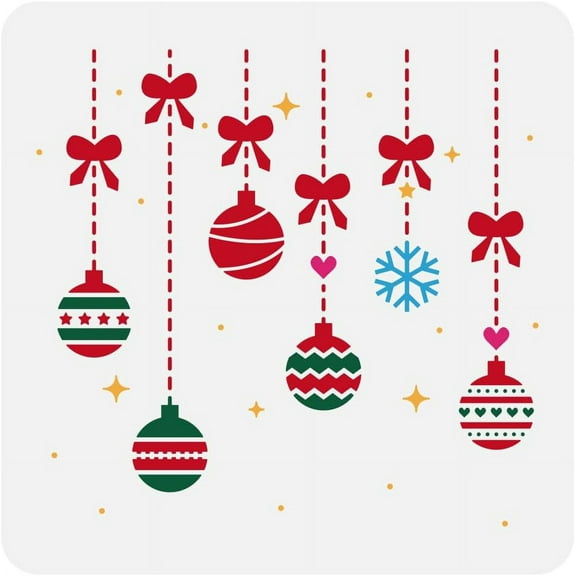 Christmas Decoration Stencil for Painting 11.8x11.8 inch Decorative Snowflakes Ties Template Hollowed Stars Christmas Ball Ornaments Stencil Large Christmas Theme Template for DIY