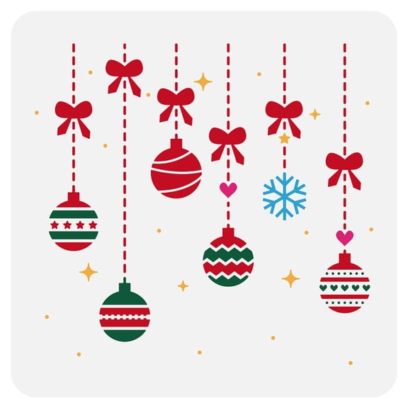 Christmas Decoration Stencil for Painting 11.8x11.8 inch Decorative Snowflakes Ties Template Hollowed Stars Christmas Ball Ornaments Stencil