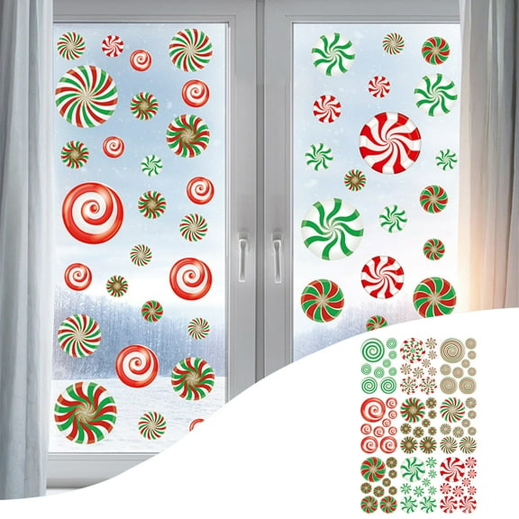 Christmas Decoration Sticker Christmas Window Cling Glass Sticker Santa Reindeer Snow Flower Pattern 9 Pc