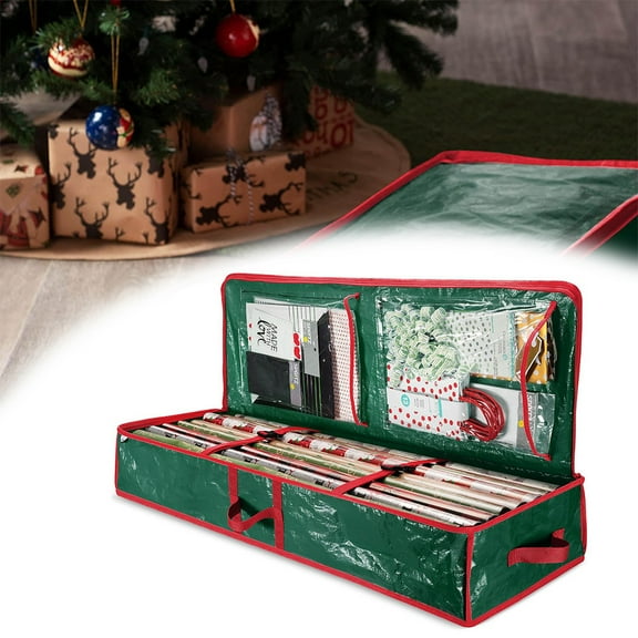 Christmas Decoration Storage Bags - Heavy Duty PE Organizer for Holiday Ornaments, Lights & Wreaths, Space-Saving Foldable Storage Solution with Clear Window (Green, 24x36 Inches)