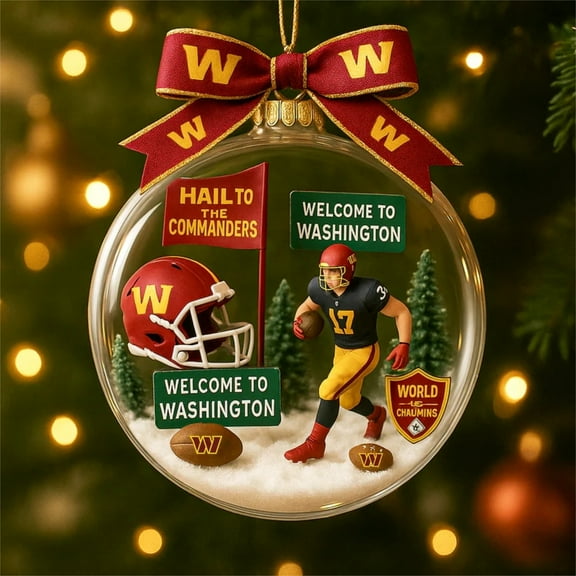 Christmas Decoration, Washington 2D Acrylic Christmas Ornament - No.17 Player & "Hail to the Commanders" Design, WAS x NFL Christmas Tree Ornament