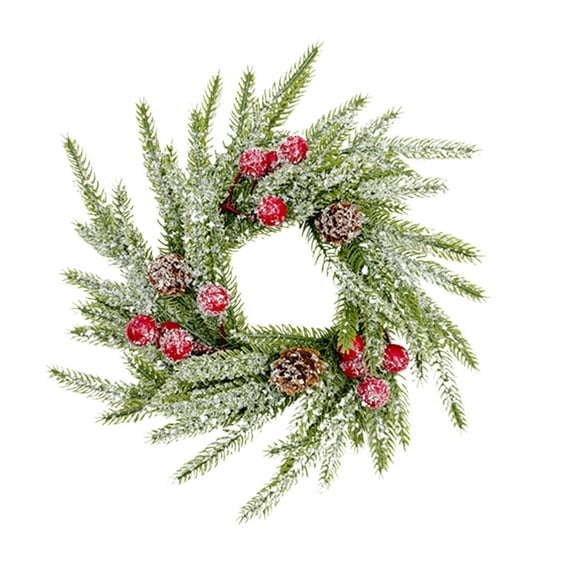 Christmas Decoration Wreath Candle Candlestick Wreath Decoration Ring Table Setting Ornaments Wine Bottle Decoration, Faux Green Wreath for Holiday Home Decor, 26cm