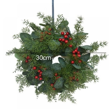 Christmas Decoration Wreath Simulation Small Holly Eucalyptus Leaf Door Hanging Window Decoration 30cm Holly Christmas Wreath