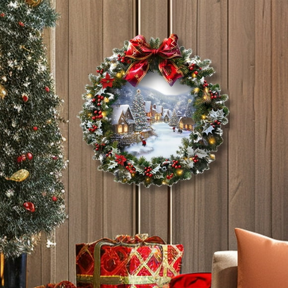 Christmas Decoration Wreaths for Front Door,Outdoor Christmas Wreaths for Windows,Wreaths for Xmas Outside,Christmas Garland Snow House Living Room Glass Window Holiday Scene Decorative Wall Stickers