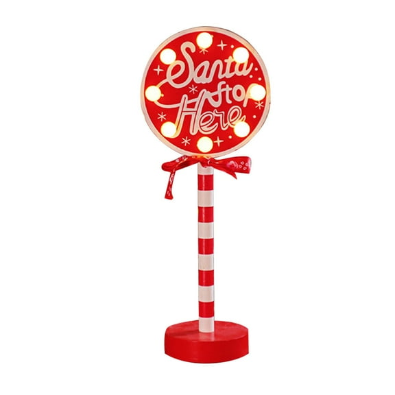 Christmas Decoration Xmas Ornament Christmas Street Sign Stop Decorative Lights Wooden Christmas Holiday Window Desktop Atmosphere LED Color Lights Santa Stop Here