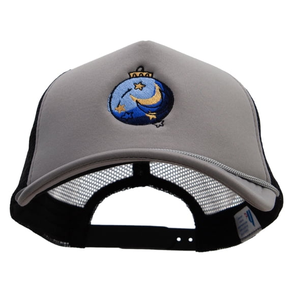Christmas Decoration and Ball Embroidered Summer Foam Mesh Trucker Cap - Grey Black OSFM