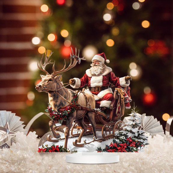 Christmas Decoration winter Holiday Centerpieces Xmas Tabletop Decoration Table Centerpiece Tiered Tray Decor, Acrylic 2D Santa Snowflake Table Sign for Home Decor Party Supplies