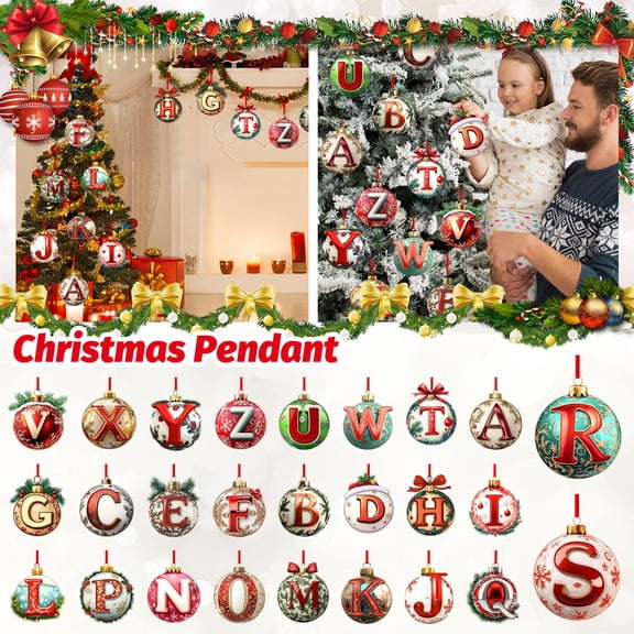 Christmas Decorations 1 Pc 3.15 Inch Personalized Letter Acrylic Ornament, Vintage Initial Bauble for Tree & Holiday Party Hanging D