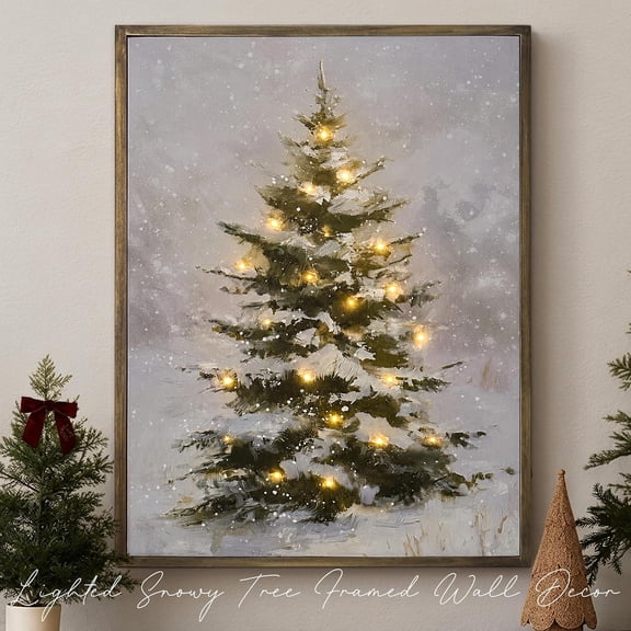 Christmas Decorations-12.99" x 16.9" Lighted Framed Snowy Tree Canvas Wall Decor, Indoor Rustic Pictures,Traditional Xmas Wall Art Gifts