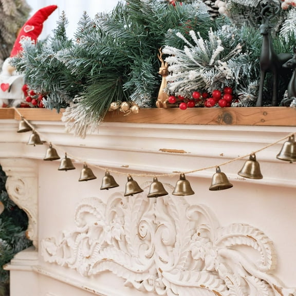 Christmas Decorations-12 Bells Christmas Garland-Rustic Bells Garland Banner for Christmas Tree Mantle Fireplace and Wall Decor