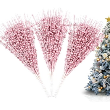Christmas Decorations,12 Pack Christmas Glitter Berries Stems, 17 Inches Artificial Christmas Picks for Christmas Tree Ornaments, DIY Xmas Wreath, Crafts, Holiday Home Decor (Pink)