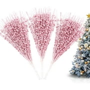 Christmas Decorations,12 Pack Christmas Glitter Berries Stems, 17 Inches Artificial Christmas Picks for Christmas Tree Ornaments, DIY Xmas Wreath, Crafts, Holiday Home Decor (Pink)