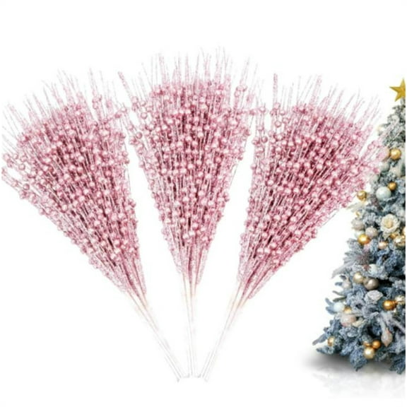Christmas Decorations,12 Pack Christmas Glitter Berries Stems, 17 Inches Artificial Christmas Picks for Christmas Tree Ornaments, DIY Xmas Wreath, Crafts, Holiday Home Decor (Pink)