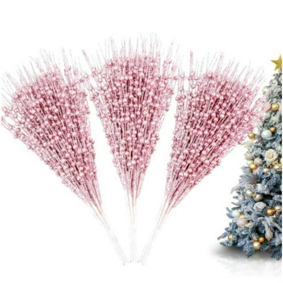 Christmas Decorations,12 Pack Christmas Glitter Berries Stems, 17 Inches Artificial Christmas Picks for Christmas Tree Ornaments, DIY Xmas Wreath, Crafts, Holiday Home Decor (Pink)